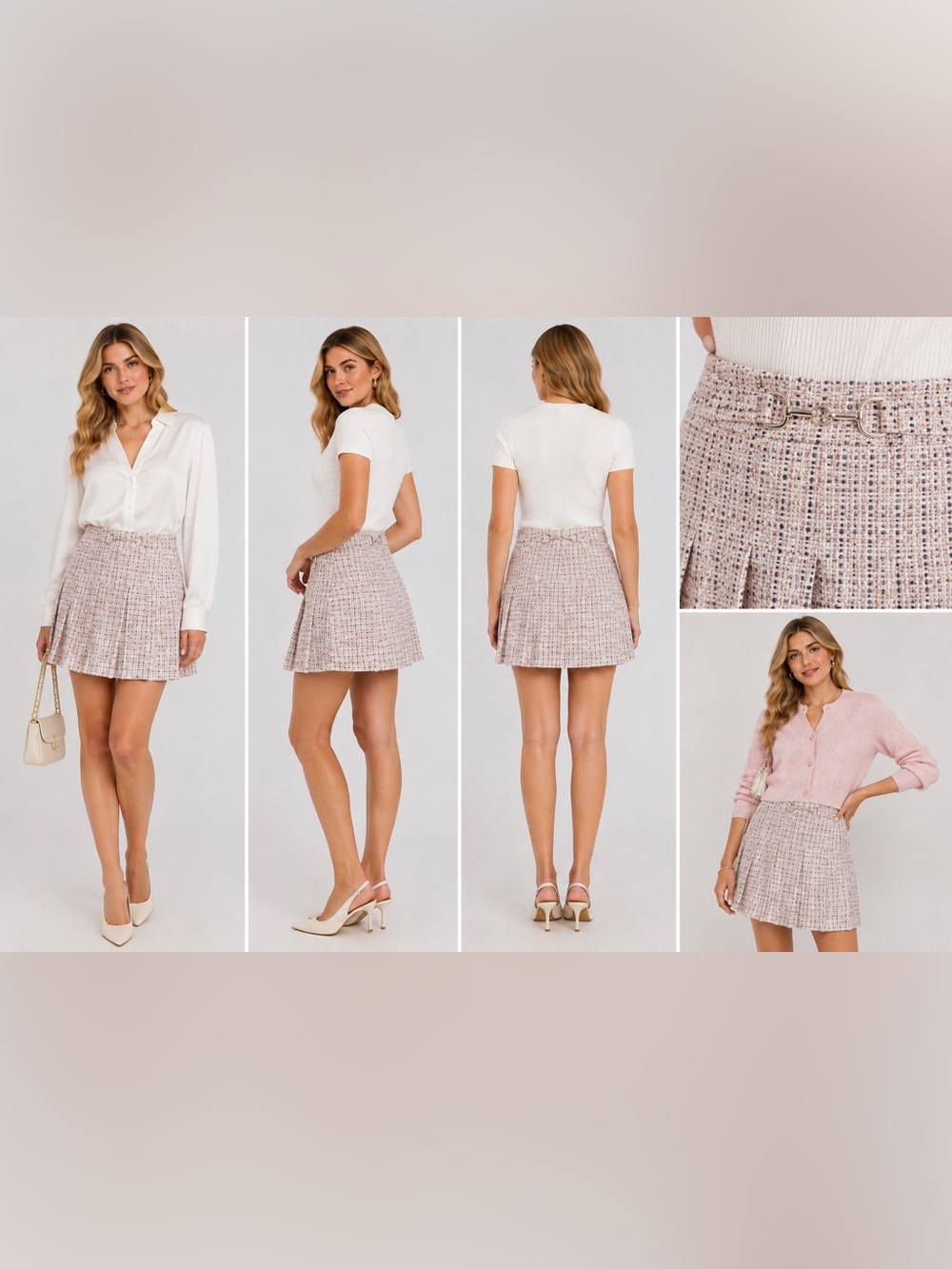 Fate by LFD Pink Tweed Pleated Mini Skirt Metal Hardware NWT